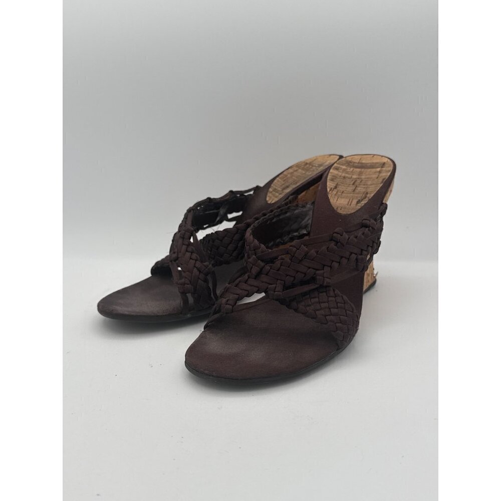 Nine West Womens Brown Woven Cork Wedge Sandals Size 7.5
